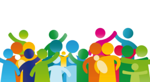 graphic images of a group of abstract people in solid colors