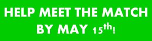 Bright green box with words: Help Meet the Match by May 15th! inside